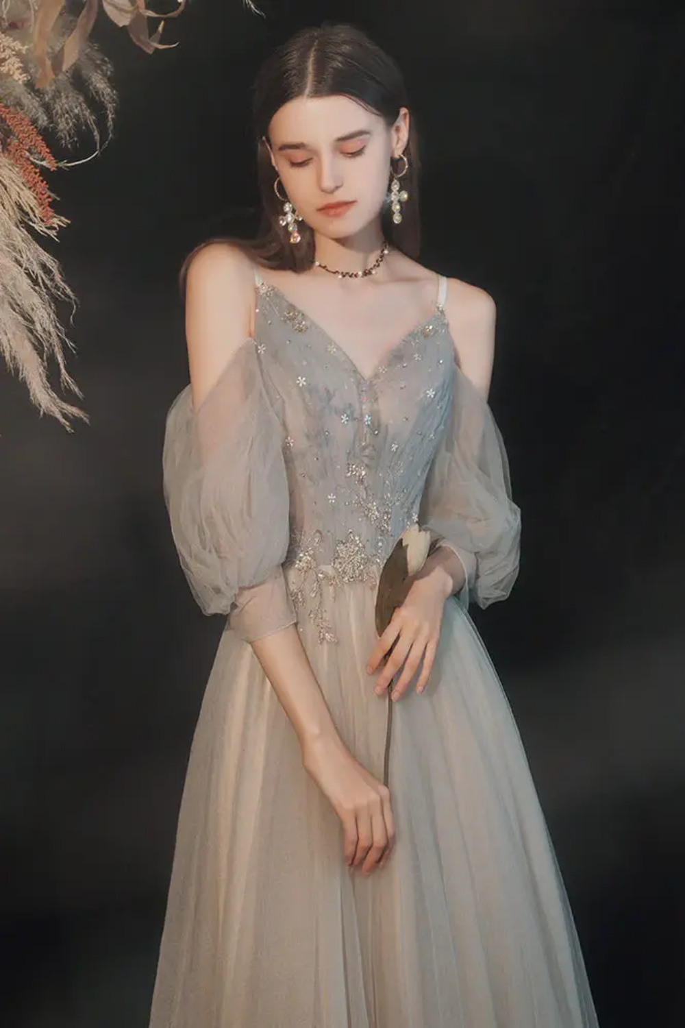 Beautiful A Line Off the Shoulder Light Grey Floor Length Formal Dress