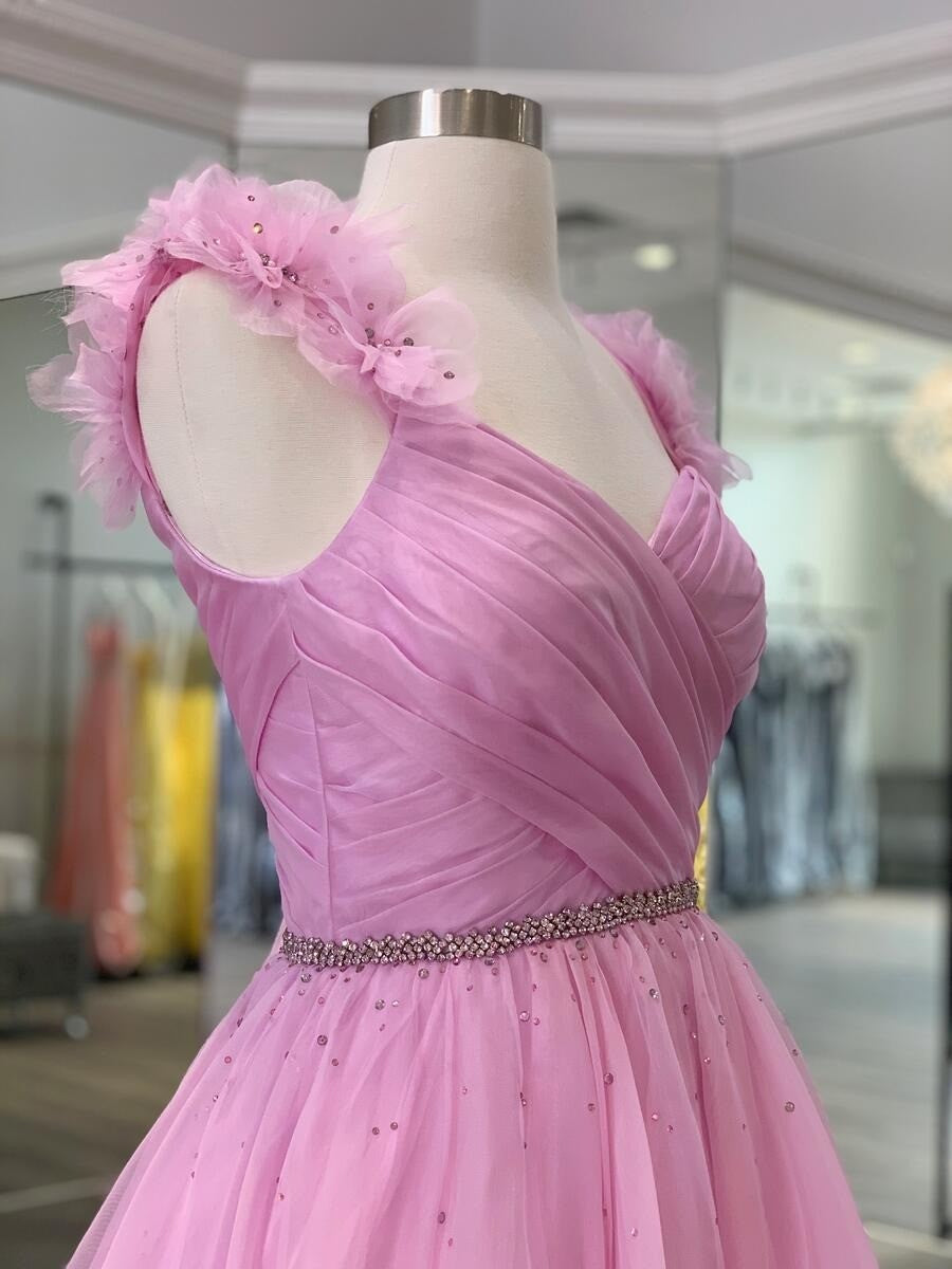Organza Ruffles V-neck Sleeveless Sweep/Brush Train Dresses