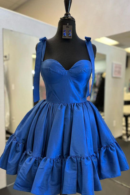 Princess A Line Tie Straps Zipper Back Short Homecoming Party Dress