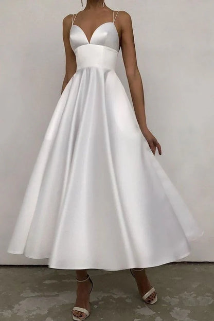 Spaghetti Straps A-line V Neck Backless Party Dresses