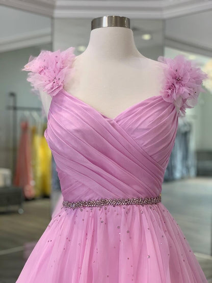 Organza Ruffles V-neck Sleeveless Sweep/Brush Train Dresses