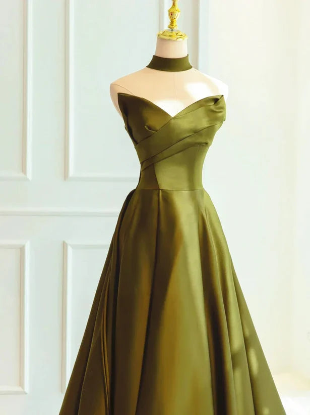 Satin Sweetheart Long A-line Prom Dress Evening Prom Dress