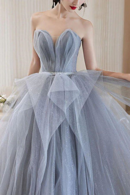 Elegant A Line Off the Shoulder Grey Long Prom Dress with Beading