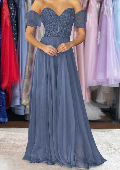 Strapless Long/Floor-Length Chiffon Prom Dress with Detachable Balloon Sleeves
