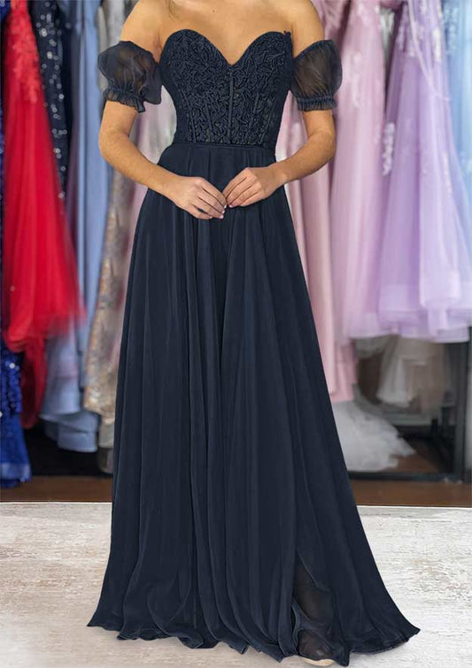 Strapless Long/Floor-Length Chiffon Prom Dress with Detachable Balloon Sleeves