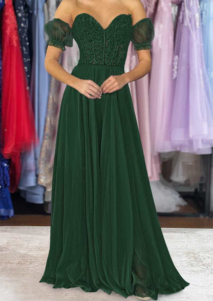 Strapless Long/Floor-Length Chiffon Prom Dress with Detachable Balloon Sleeves