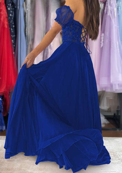 Strapless Long/Floor-Length Chiffon Prom Dress with Detachable Balloon Sleeves