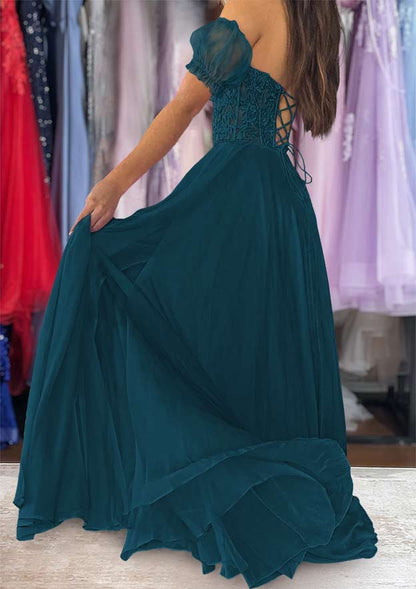 Strapless Long/Floor-Length Chiffon Prom Dress with Detachable Balloon Sleeves