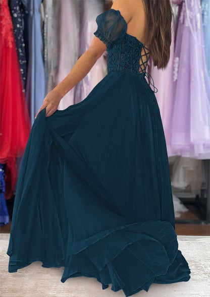 Strapless Long/Floor-Length Chiffon Prom Dress with Detachable Balloon Sleeves