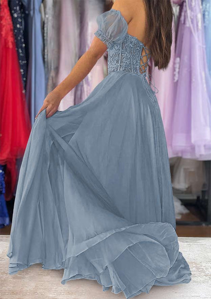 Strapless Long/Floor-Length Chiffon Prom Dress with Detachable Balloon Sleeves