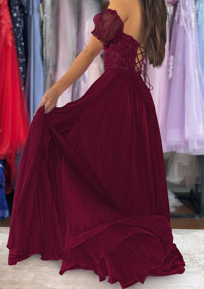 Strapless Long/Floor-Length Chiffon Prom Dress with Detachable Balloon Sleeves