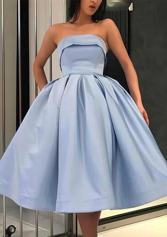 A-line Princess Cowl Neck Sleeveless Tea-Length Satin Prom Dress
