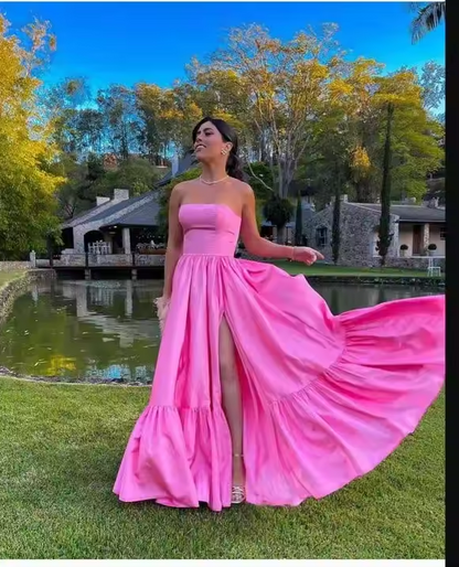 Formal Women's Dresses Strapless Pink A-line Long Floor Length Formal Dress Prom Dress Prom Dress In Store