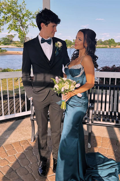 Styish Mermaid Spaghetti Straps Corset Green Prom Dress with Beading