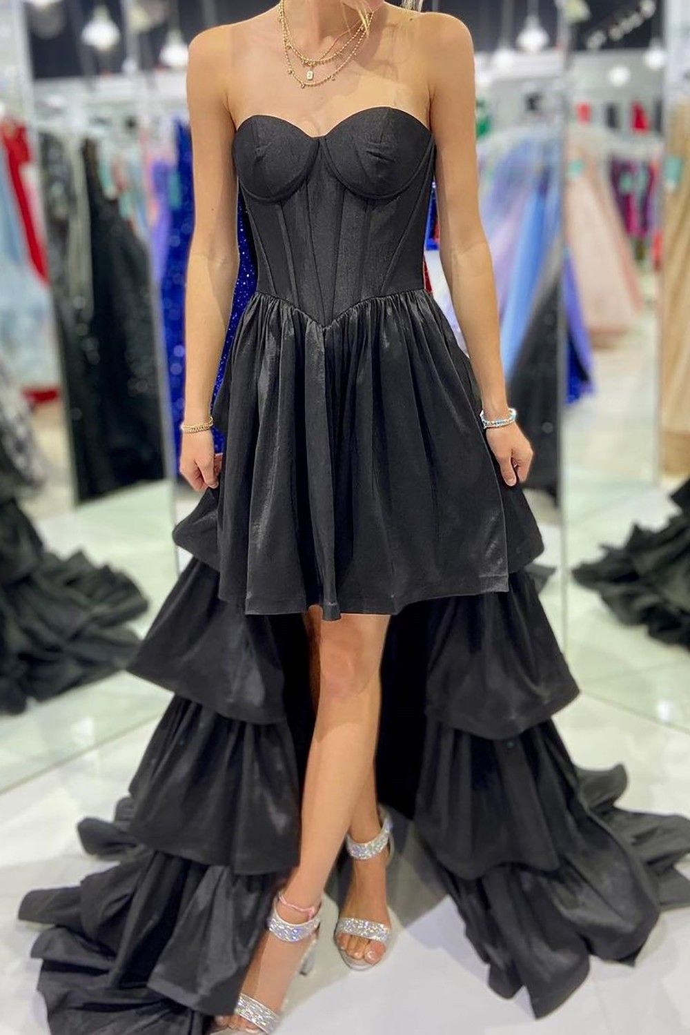 Stylish High Low Sweetheart Fuchsia Prom Dress with Ruffles