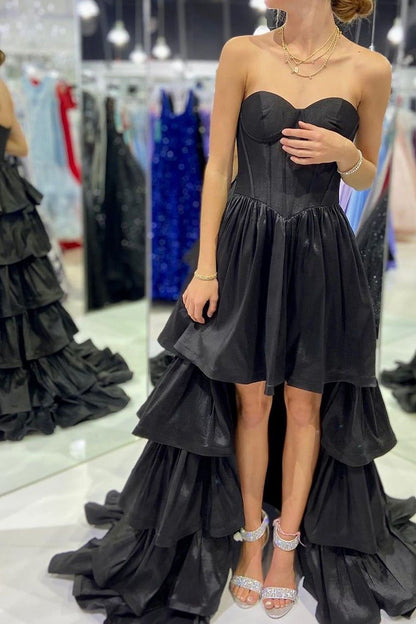 Stylish High Low Sweetheart Fuchsia Prom Dress with Ruffles