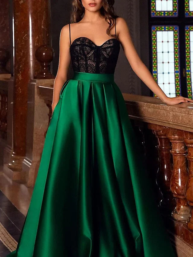A-Line Spaghetti Straps Long Prom Dresses