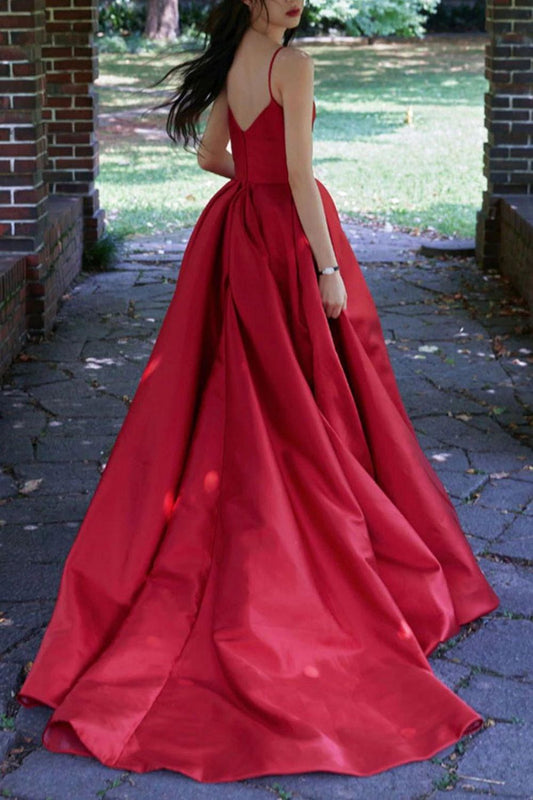 Classic A Line Spaghetti Straps Red Long Prom Dress Party Dress