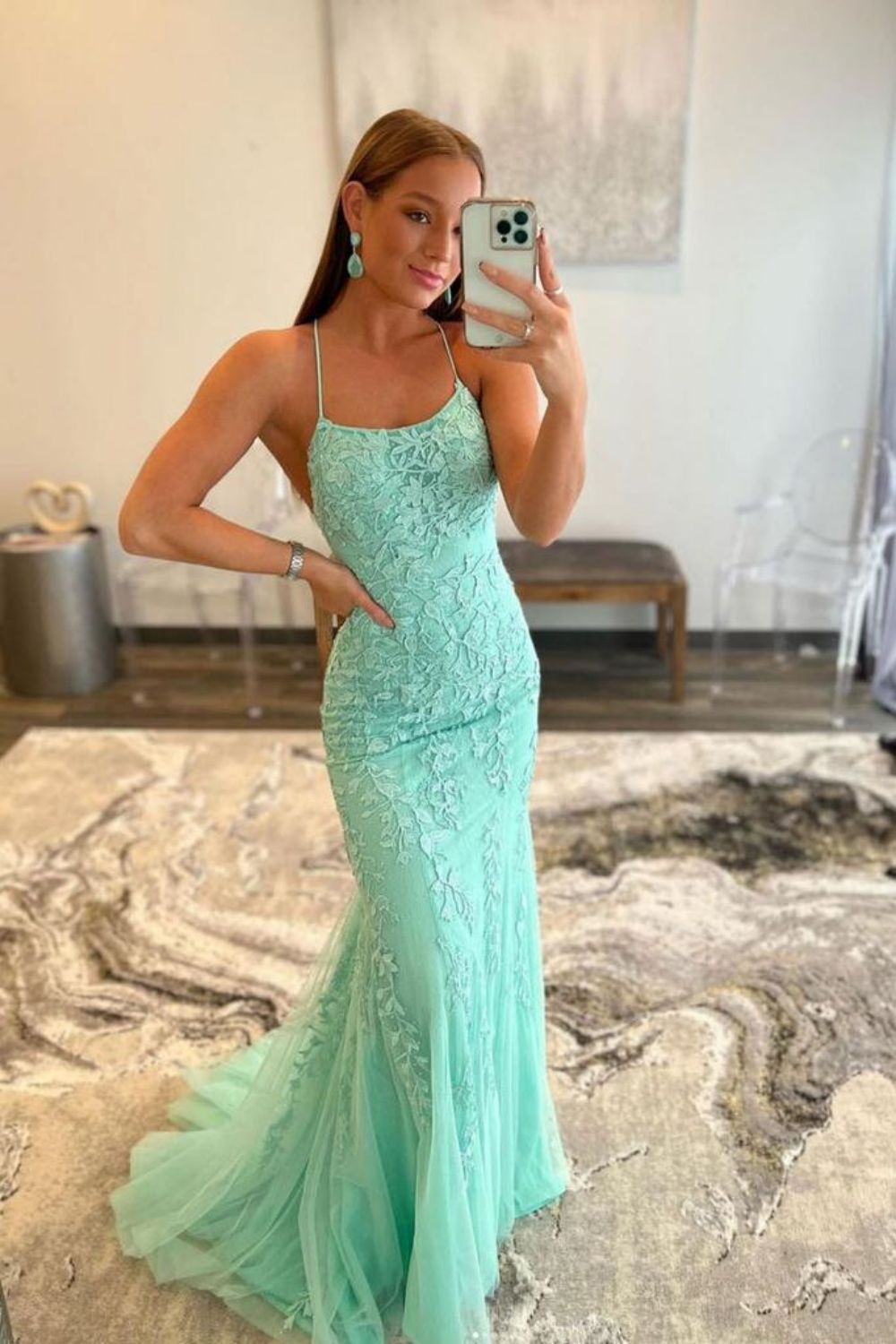 Mermaid Spaghetti Straps White Long Prom Dress with Appliques