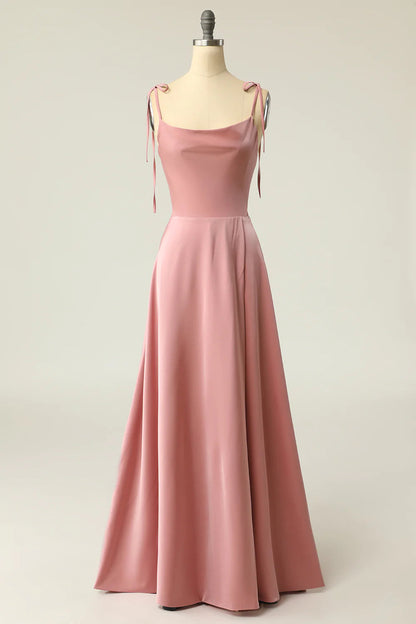 Simple A Line Spaghetti Straps Light Green Long Prom Dress with Silt