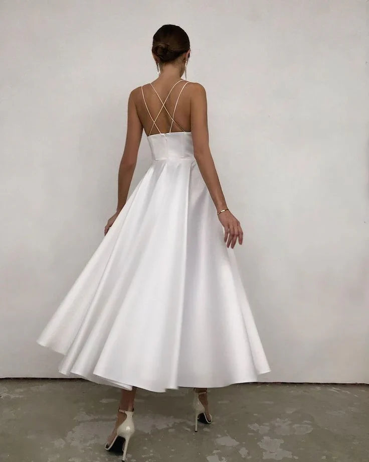 Spaghetti Straps A-line V Neck Backless Party Dresses