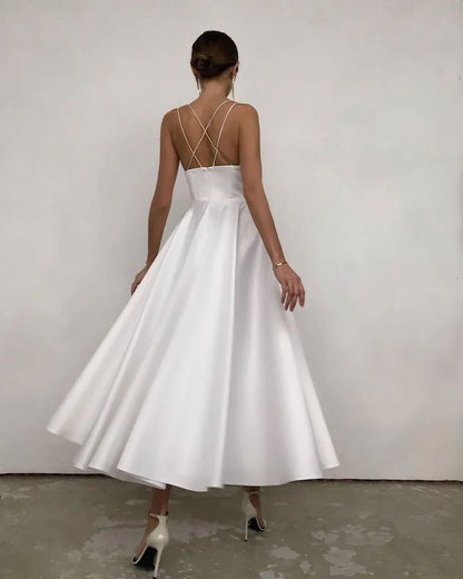 Spaghetti Straps A-line V Neck Backless Party Dresses