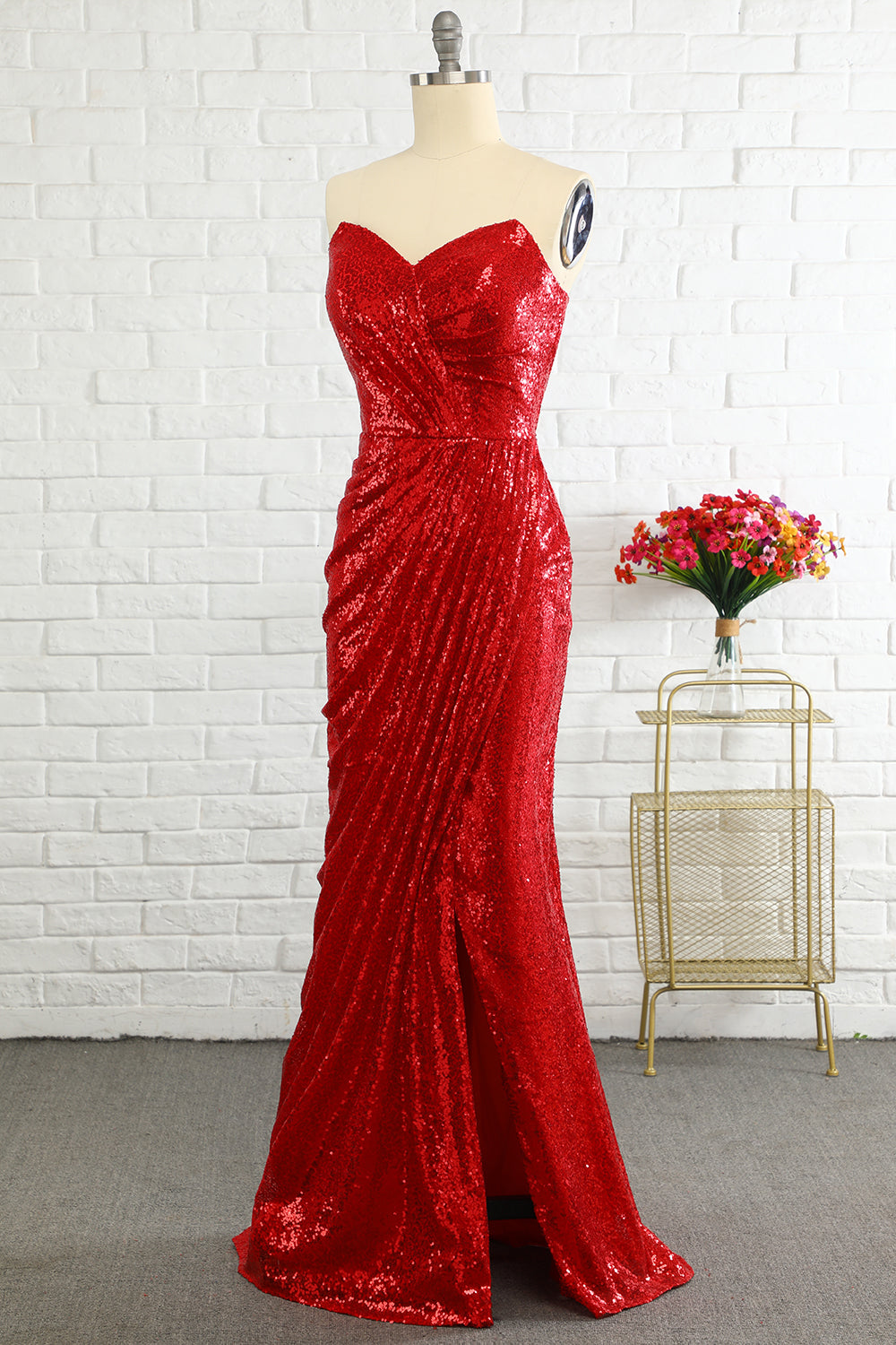 Mermaid Sweetheart Red Sequins Long Prom Dress Party Dress
