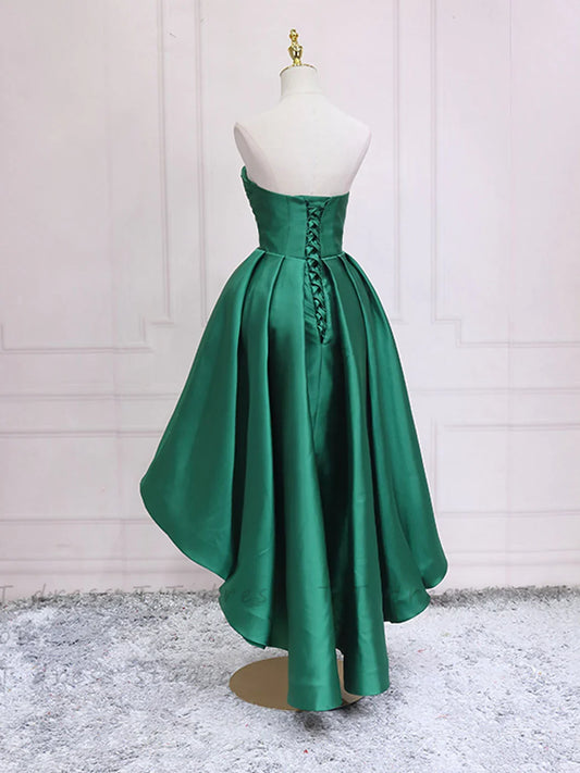 Simple Sweetheart Neck Green High Low Prom Dress
