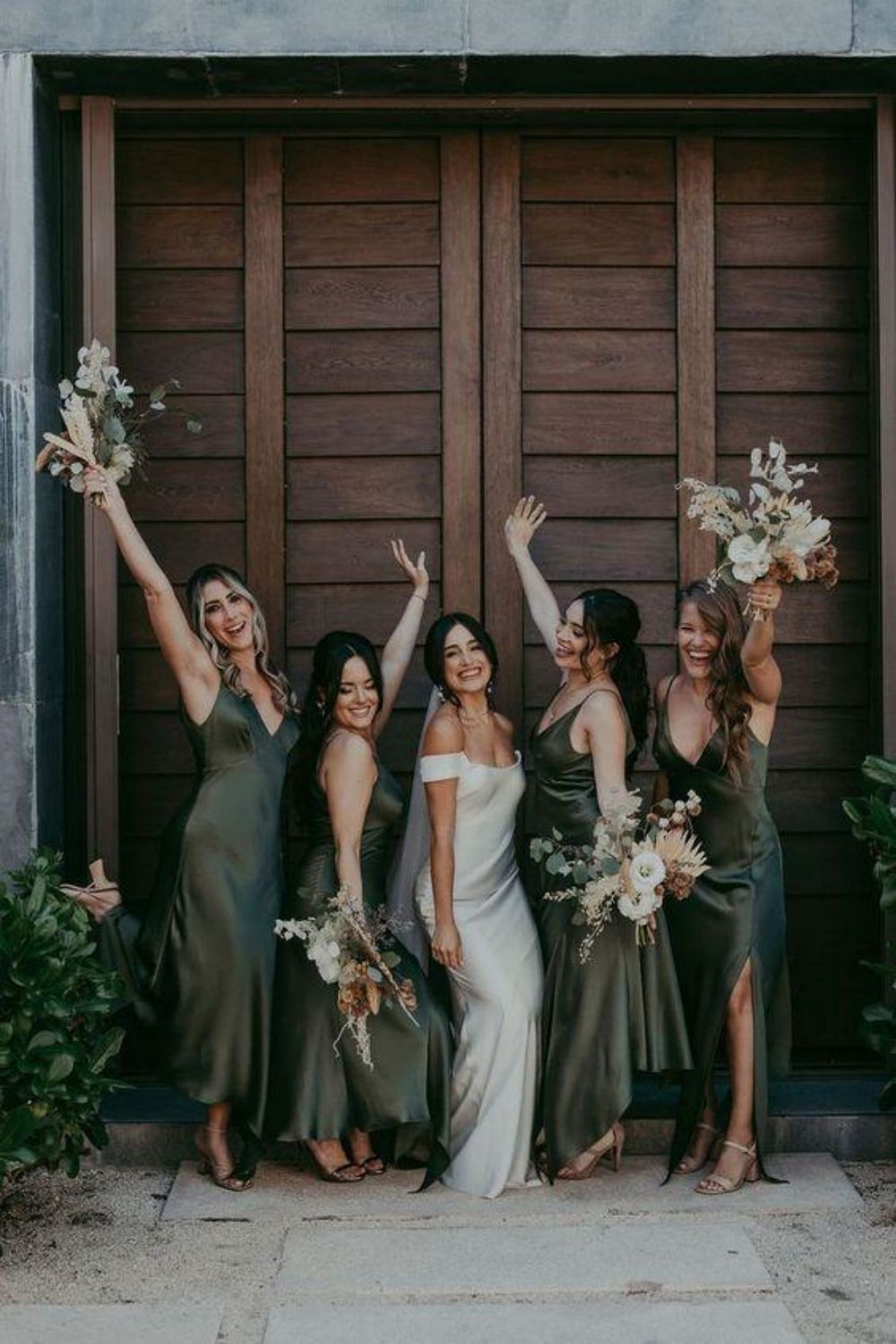 A Line V Neck Dark Green Long Bridesmaid Dress with Silt