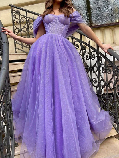 Ball Gown Off-The-Shoulder Floor-Length Long Dresses