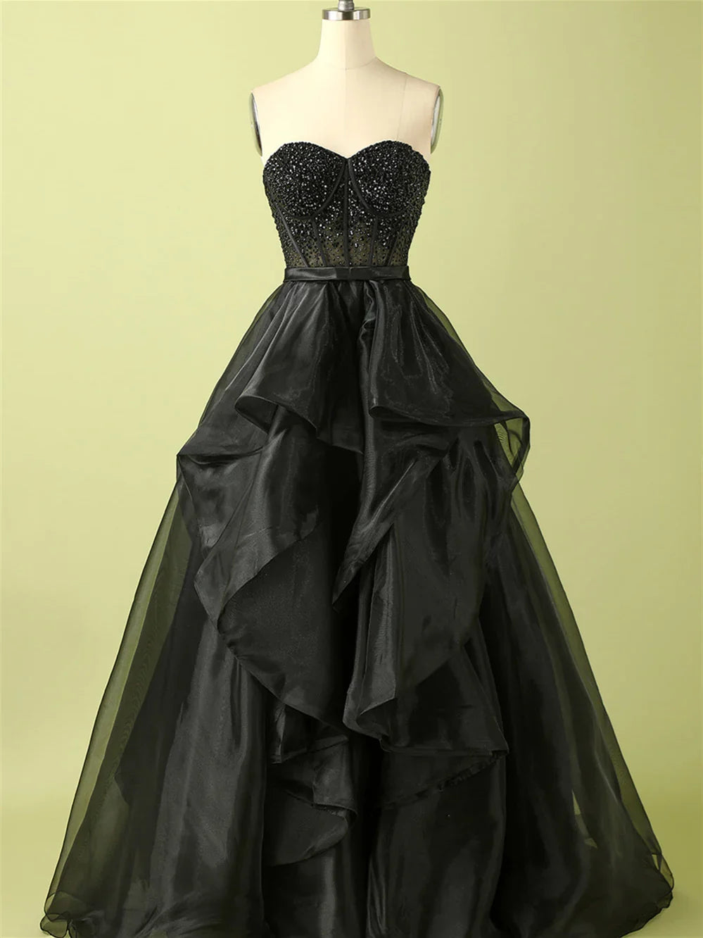 Strapless Sleeveless Floor-Length Beaded Evening Dress