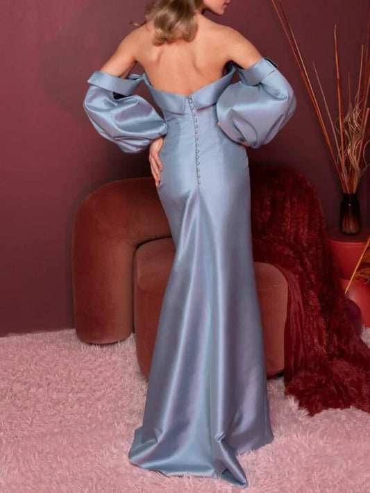 A-Line/Princess V-Neck Half Sleeves Floor-Length Evening Dress