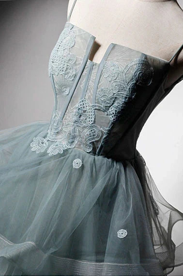 Green tulle lace long Prom Dresses