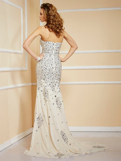 Sweetheart Beading Sleeveless Long Chiffon Dresses