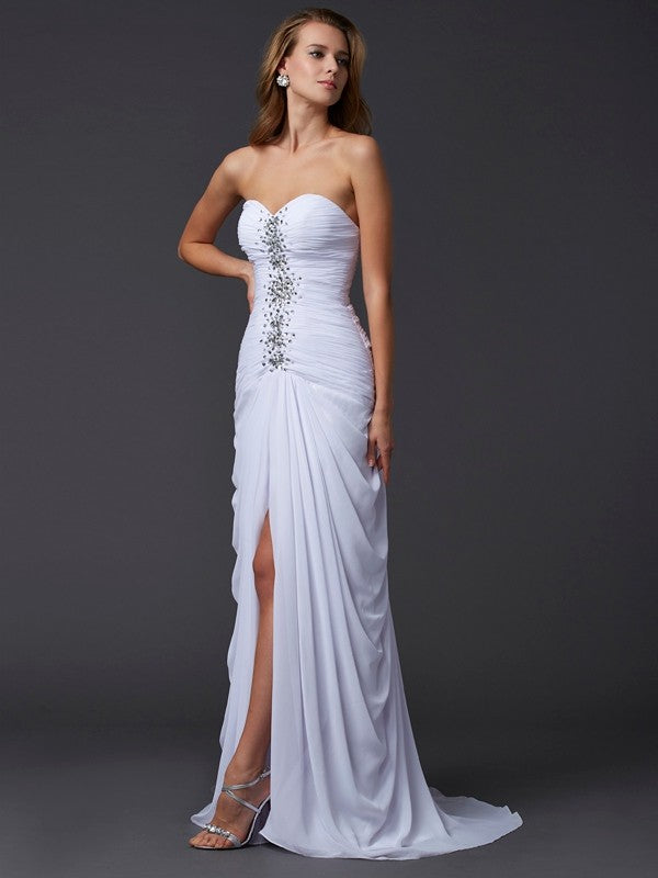 Sweetheart Sleeveless Long Beading Chiffon Dresses