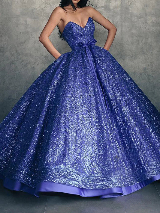 Ball Gown Strapless Floor-Length Long Prom Dresses