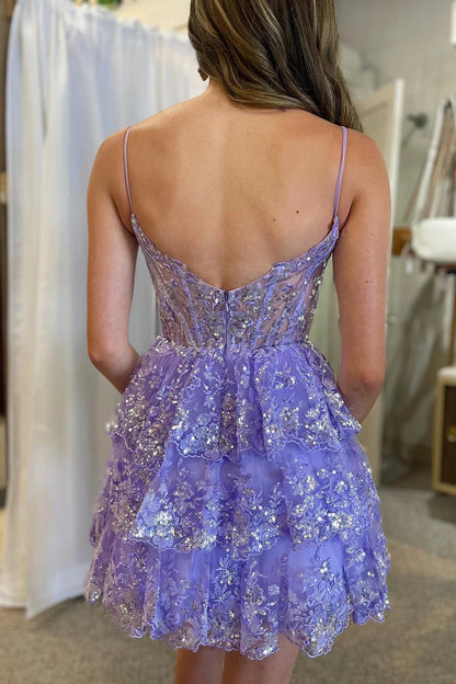 Cute Spaghetti Straps A-Line Homecoming Dress With Appliques And Sequin