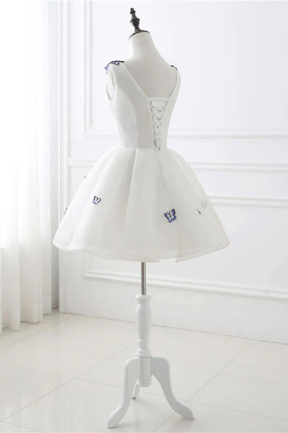 Cute white v neck short homecoming dress