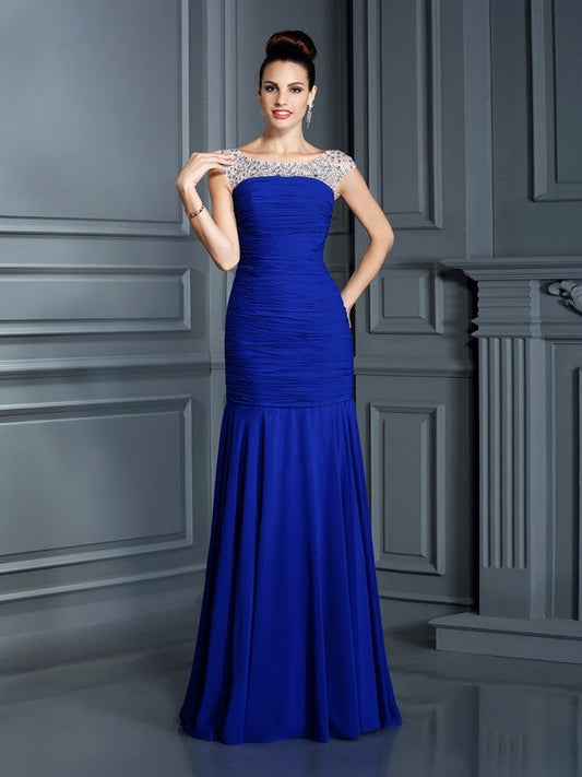 Scoop Beading Sleeveless Long Chiffon Dresses