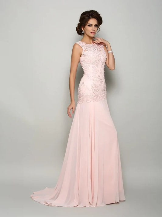 Blush Lace‑Beaded Sheath Round‑Neck Sleeveless V‑Back Floor‑Length Mother Of The Bride Dress