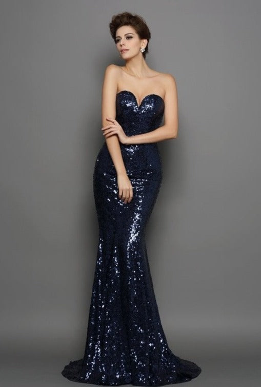 Sweetheart Sequin Sleeveless Long Sequins Dresses