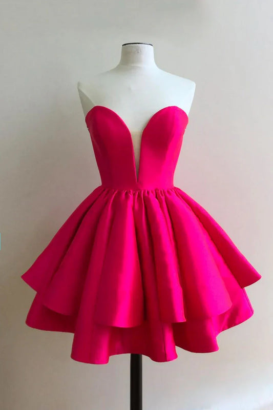Simple sweetheart neck short red homecoming dress