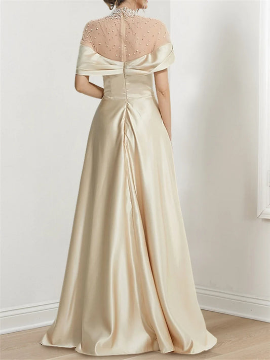 A-Line High Neck Floor-Length Prom Dresses Evening Dresses