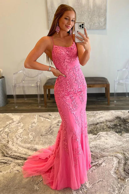 Mermaid Spaghetti Straps White Long Prom Dress with Appliques