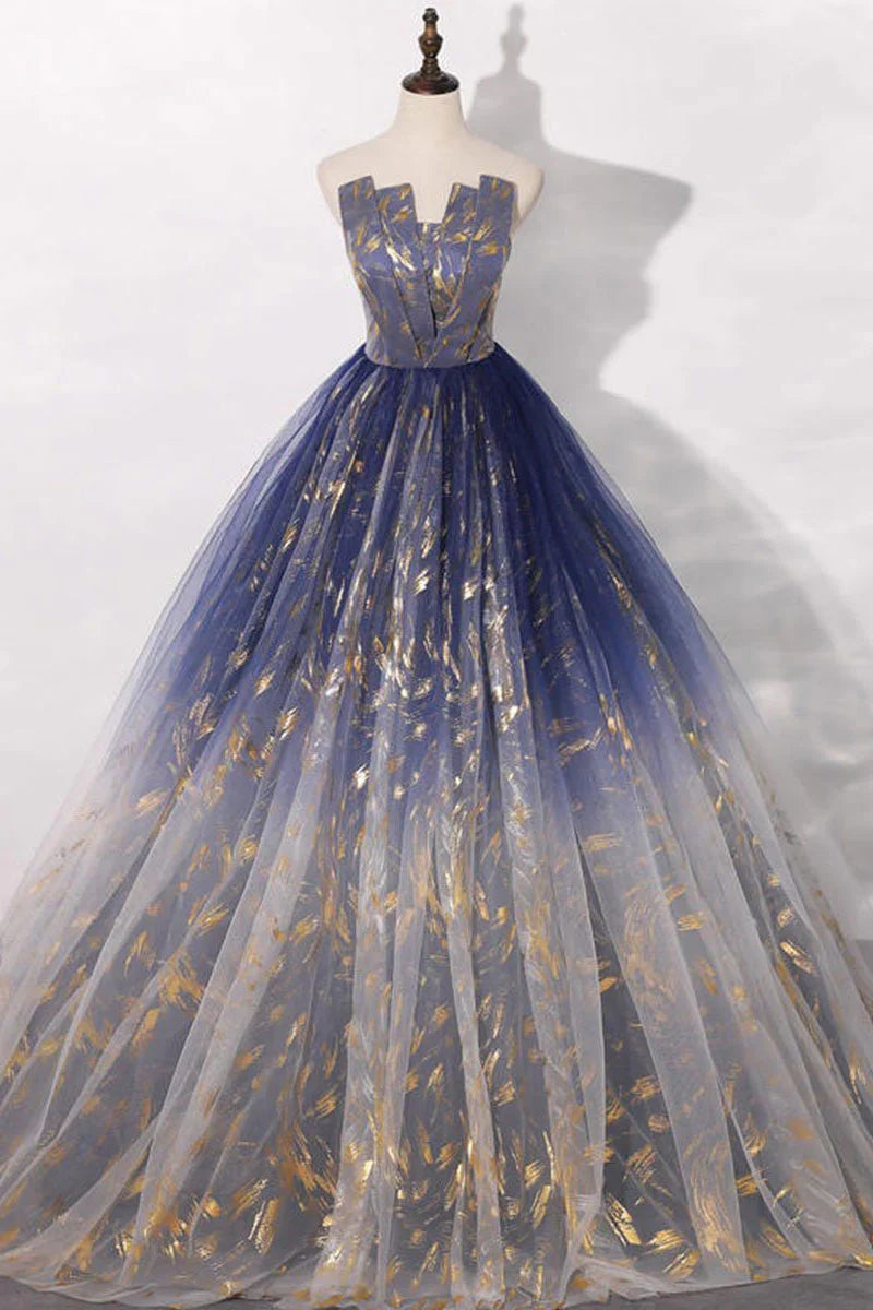 Unique tulle lace long prom Evening Dresses