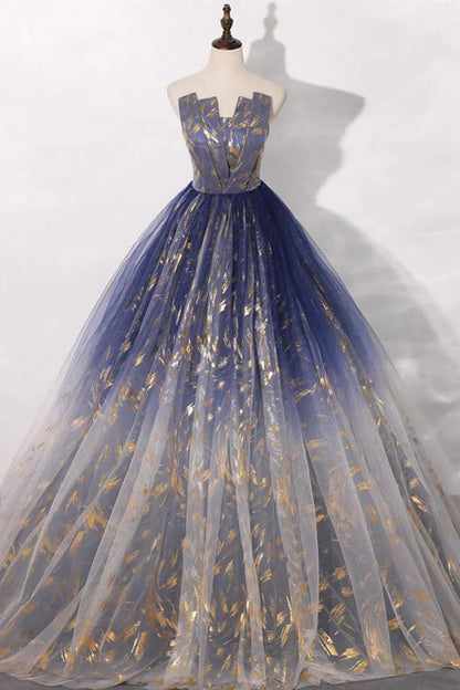 Unique tulle lace long prom Evening Dresses