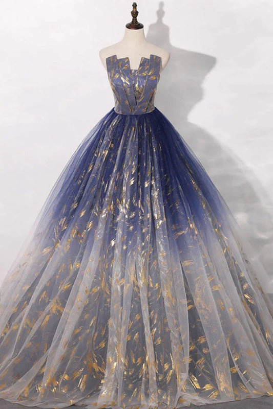 Unique tulle lace long prom Evening Dresses