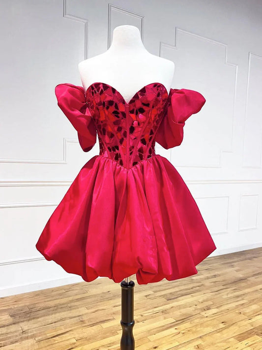Red Satin Short Prom Dresses