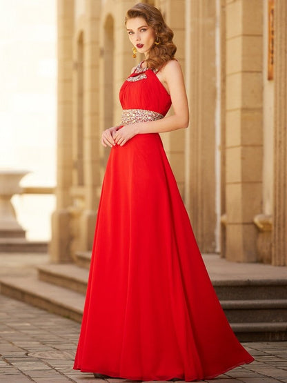 Scoop Beading Sleeveless Floor-length Chiffon Dresses