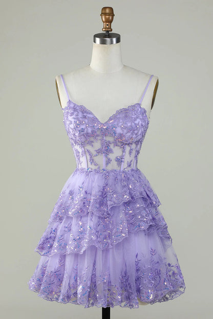 Cute Spaghetti Straps A-Line Homecoming Dress With Appliques And Sequin